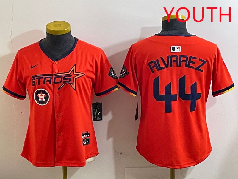Youth Houston Astros 44 Alvarez Orange Three generations Joint Name 2025 Nike MLB Jersey style 4127